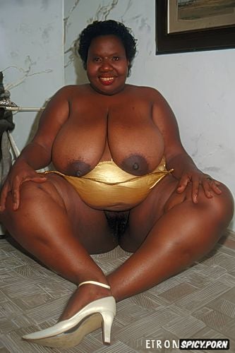 naked, obese, open pussy, dark skinned body, naked and nude