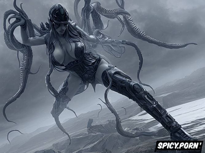 realistic, xenomorph tentacles aggressively copulating with woman