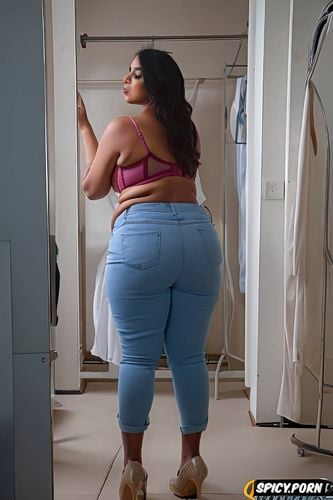 wearing tight jeans pulling down jeans to reveal ass, chubby body with puffy big developing boobs