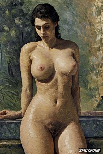 small delicate elderly drooping breasts, bonnard, pov, fog, smoke