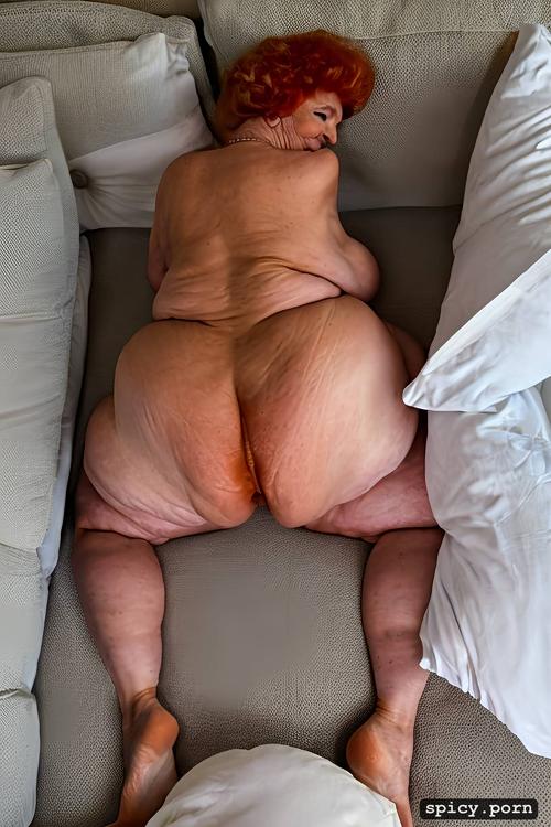 80 year old czech granny, color photo, nude, full frontal shot from below