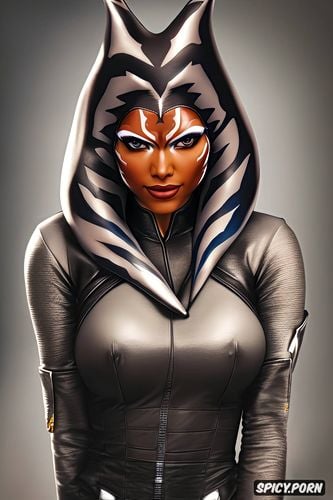 masterpiece, ultra detailed, ahsoka tano star wars ahsoka beautiful face slutty black jedi robes small perky natural breasts