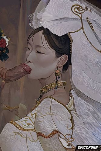 big nose, wedding dress, john singer sargeant painting, chinese woman sucking a black penis