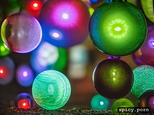 dark wooded background, glowing multicolored spheres, incorporeal