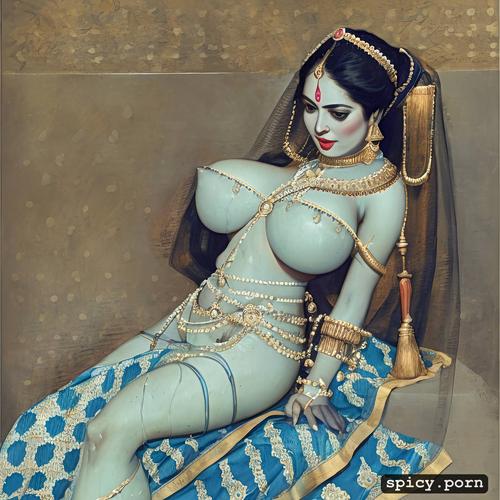 bindi on forehead, raja ravi verma paintings, gigantic naked exposed breasts