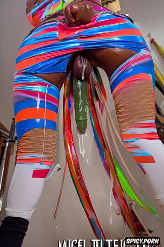 photorealistic, colorful spandex, cumslut, huge natural boobs