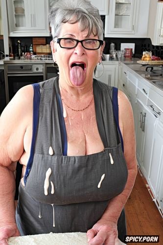 first person pov, ssbbw, tongue out with cum, true colors, old apron