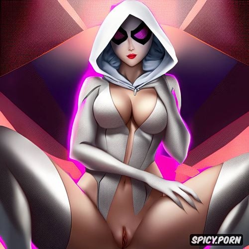 perky small breast, full view nude pussy, mask and hood, full nude breast