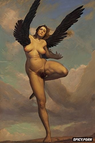 fat thighs, michelangelo merisi da caravaggio oil painting, falling angel