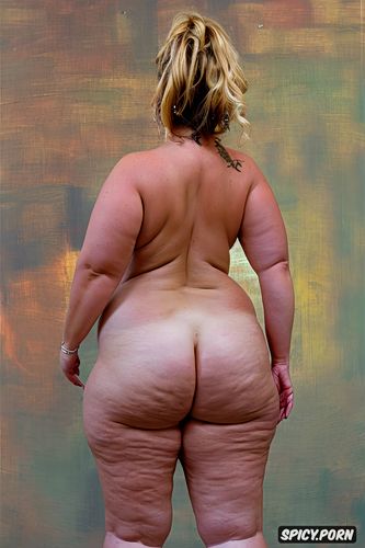 looking back, big hips wide thighs pawg shape body, back portrait