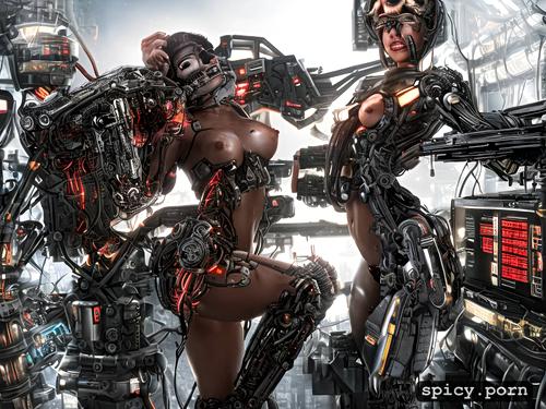 topless, cyberpunk style, vignette, assimilation, pussy exposed