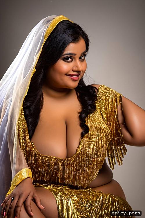 beautiful indian bbw, huge natural boobs, front view, 23 yo