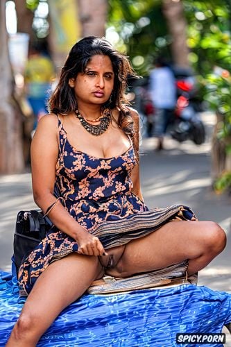 sitting on a footpath selling fruit, unintended upskirt reveals her hidden pussy