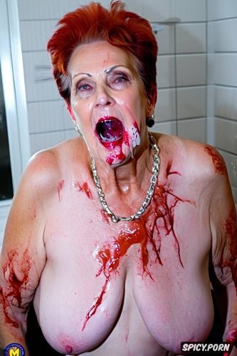 highres, tremendous cum on tits, true color, old zombie grandmother and old zombie aunt