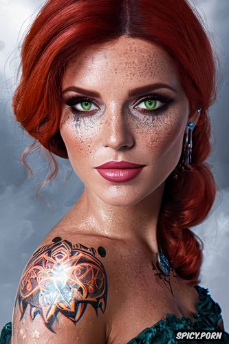 high resolution, ultra detailed, triss merigold the witcher beautiful face young tattoos masterpiece