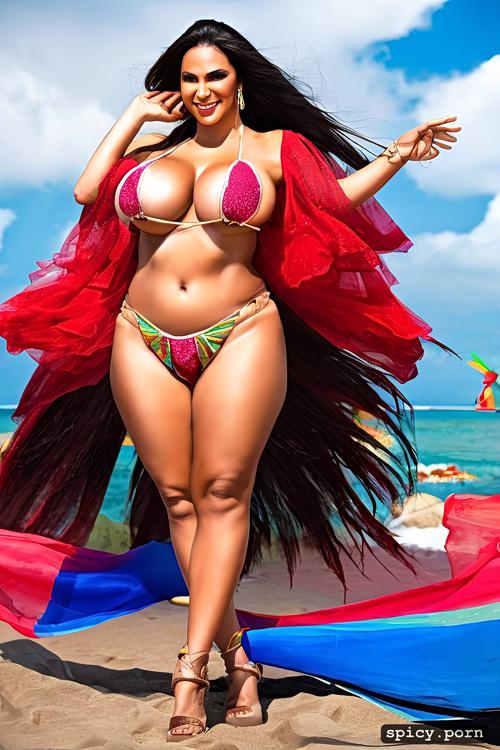 wide hips, huge natural boobs, high heels, 34 yo beautiful white caribbean carnival dancer