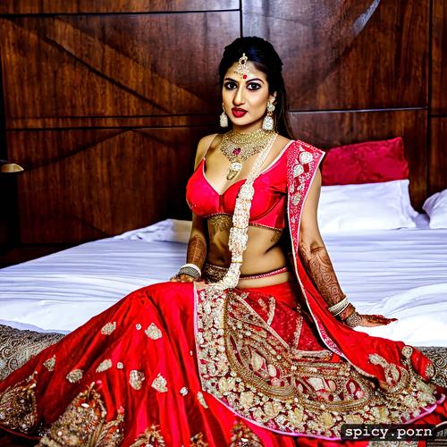 indian bride getting fucked on the bed, perfect face, perfect female body