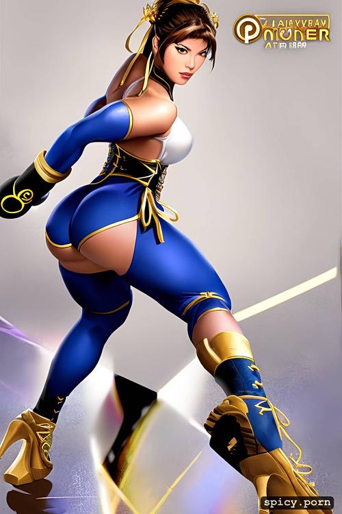 chun li, boxing boots, wristband spikes, in the style of john singer sargent