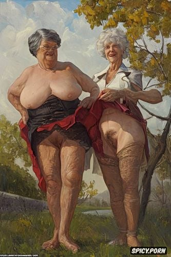 fat granny, the fat grandmother has nude pussy under her skirt shows open realistyc labia upskirt very old