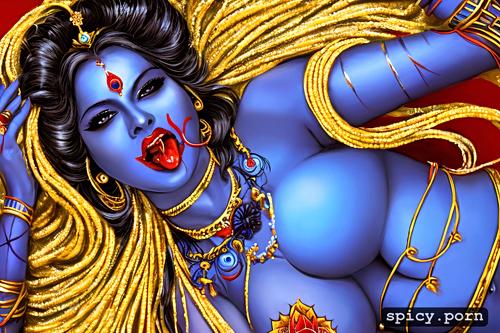 ahegao face, beautiful hindu goddes devi kali, blue skin