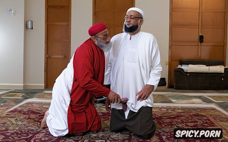 hard veiny erected penis, cloak, two old fat muslim imams, arab