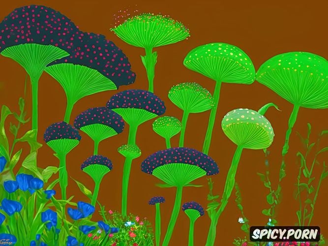 oversized flowers, hiqh quality picture, beautiful colors, magic mushrooms