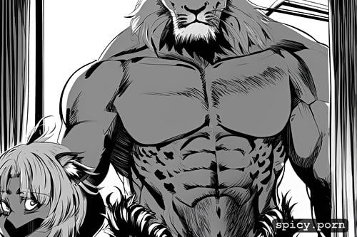 a lion humanoid with a buff body and large dick