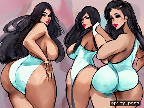 variety races, hourglass figure body, solid colors, shemale