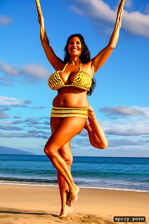 62 yo beautiful hawaiian hula dancer, color portrait, intricate beautiful hula dancing costume