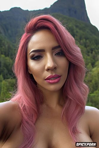 latina woman, gorgeous face, mountains, perfect body, comprehensive cinematic