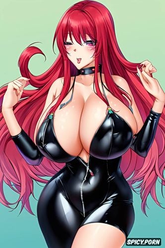 gyaru female, 35 years old, long hair, large boobs, red hair