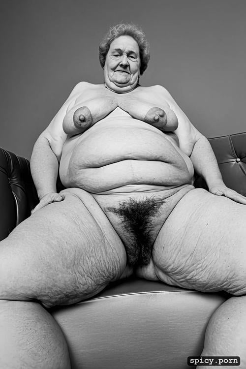 80 year old german granny, very obese, exposing vagina, sitting on couch
