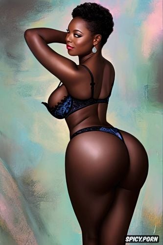 bra, perfect face, small ass, ebony woman, pixie hair, pastel colors