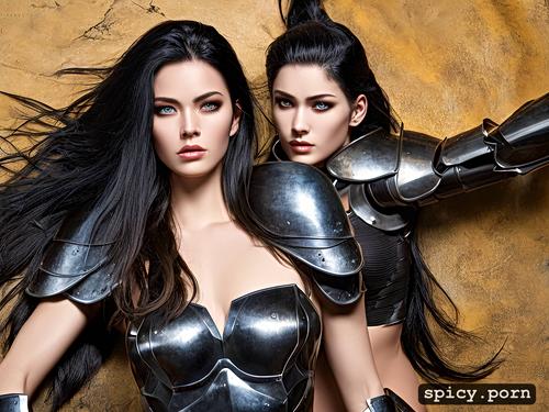 18 year old female warrior long black hair full frontal partial armor natural breasts halloween