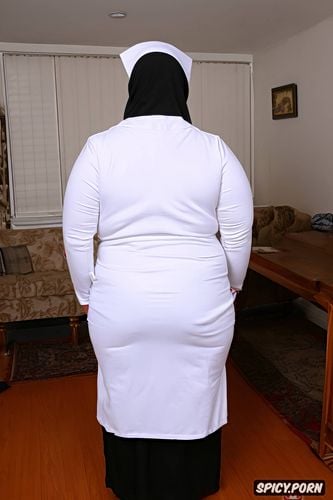 really big and fat nurse under hijab, beautiful fatty face, fat face