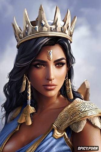 ultra detailed, pharah overwatch slutty greek goddess flowing greek robes crown tattoos beautiful face portrait masterpiece