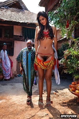 uhd, sharp image, a twenty year old petite skinny gujarati village dwelling beauty wearing worn out traditional villager clothes is forcefully cornered and squeezed by her dominant powerful panchayat male exploiting her into submission physically undressing her clothes to expose her body vagina making her helplessly submissive to his desires real life