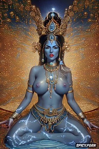 god rays in dark ethereal realm, india, blue skined goddess kali