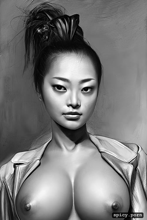 huge natural boobs, medium hair, 21 years old, asian woman, topless