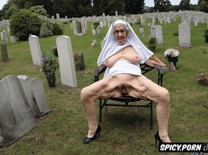 ninety, spreading very hairy pussy, point of view, cemetery