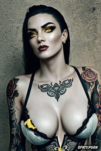 high resolution, ultra detailed, nude widowmaker overwatch beautiful face young sexy low cut soft yellow lace lingerie