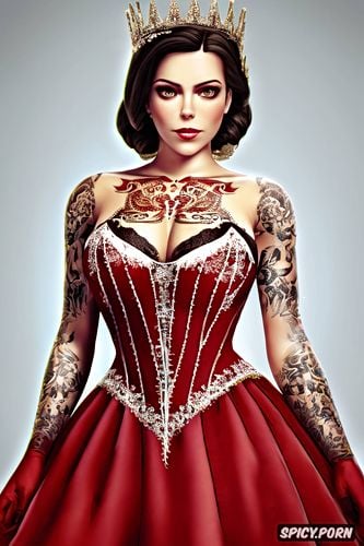 tattoos masterpiece, k shot on canon dslr, ultra detailed, elizabeth bioshock infinite beautiful face young tight low cut red lace wedding gown tiara
