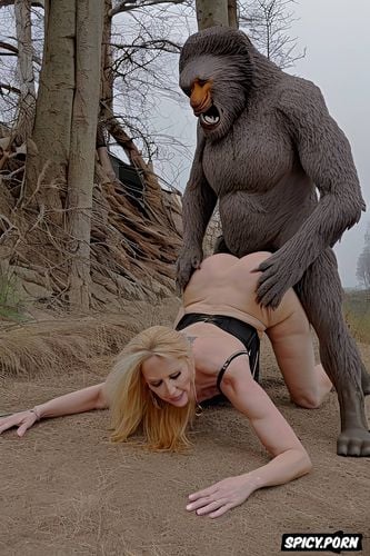 male sasquatch deep humping old lady from behind, doggy fucking her deep