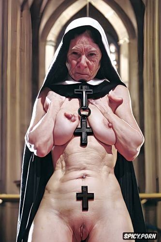 glasses, nun, detailed face, cross necklace, fingers in pussy