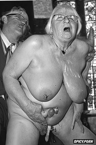 very old granny, saggy plump mature british grandmother, pierced nipples