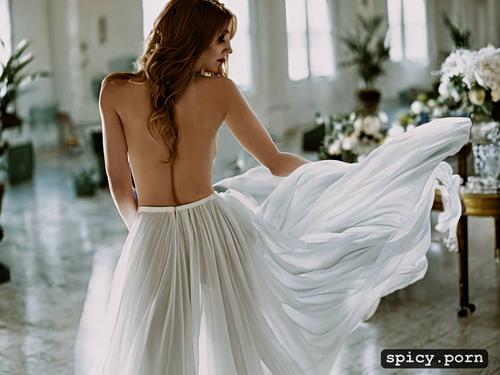 50mm, wedding, 1 8f, white dress, topless, photorealistic, 18 yo