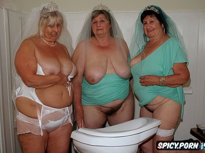 white veil, lesbians, obese, hairy groin, happy grandmom and teen bride