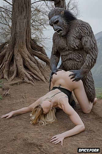 furry sasquatch fur all over, lifting her ass into the air with powerful pelvic thrusts