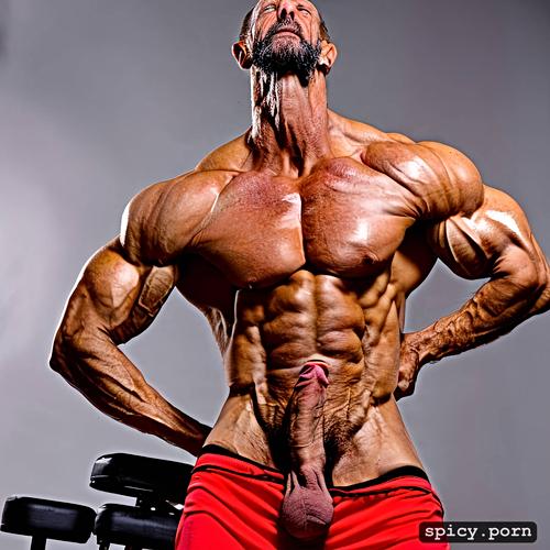 attractive, bodybuilder, high quality, handsome, 72 years old arabic ripped abs