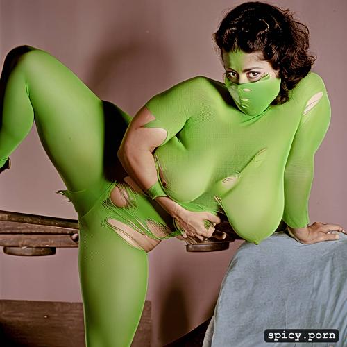 masterpiece, 8k, visible nipples, torn bodystocking, green tatiana maslany in courtroom as she hulk saggy breasts